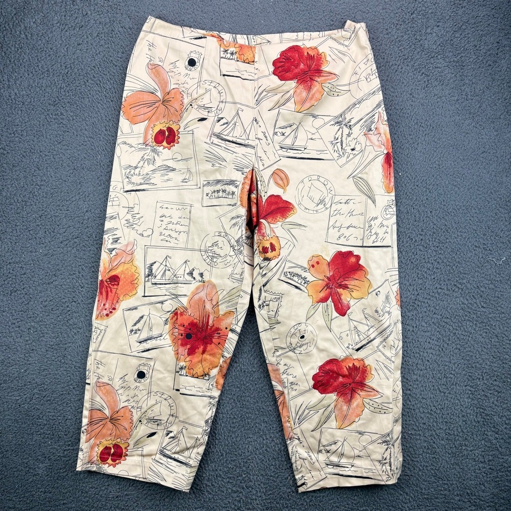 Hearts of Palm Womens 14 Tan Floral Tropical Print Crop Capri Pants